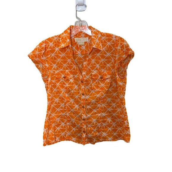 Women's Michael Kors Orange Button Up Cap Sleeve Shirt. Size 8 Petite - Picture 1 of 6